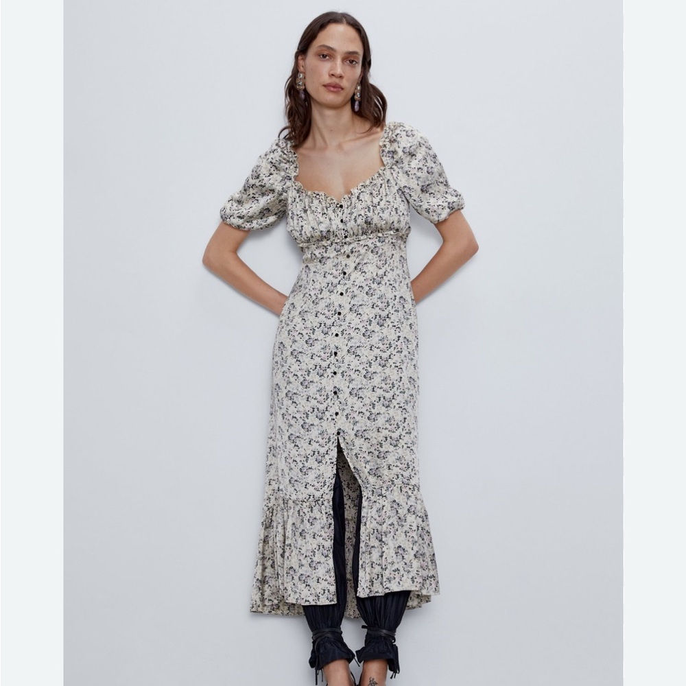 Zara Cream Floral Midi Dress